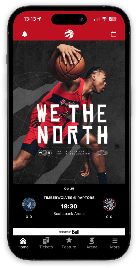 Raptors app home screen