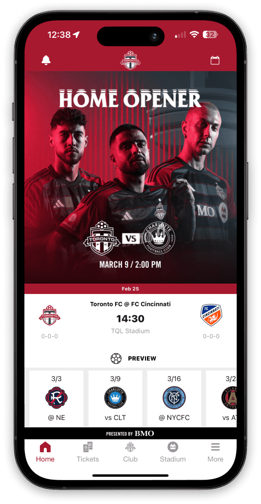 Toronto FC app home screen