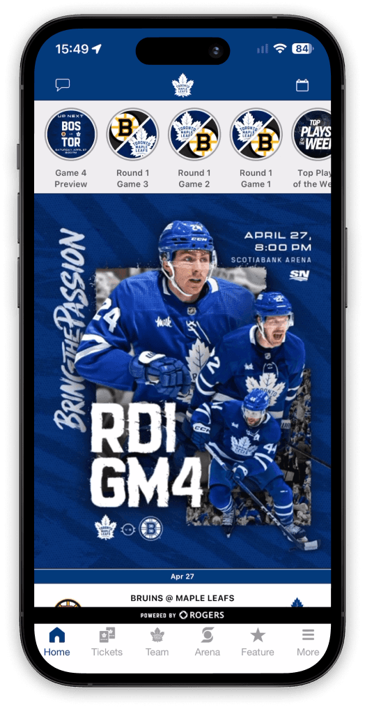 Maple Leafs app home screen